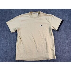 Helmut Lang Shirt Mens Large Tan Logo Graphic Crewneck Short Sleeve Back Print